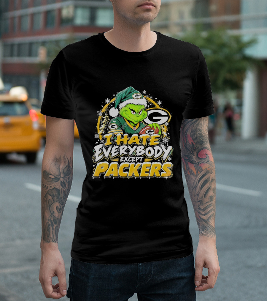Green Bay Packers Grinch I Hate Everybody Except Packers Fans Christmas Holiday T-Shirt