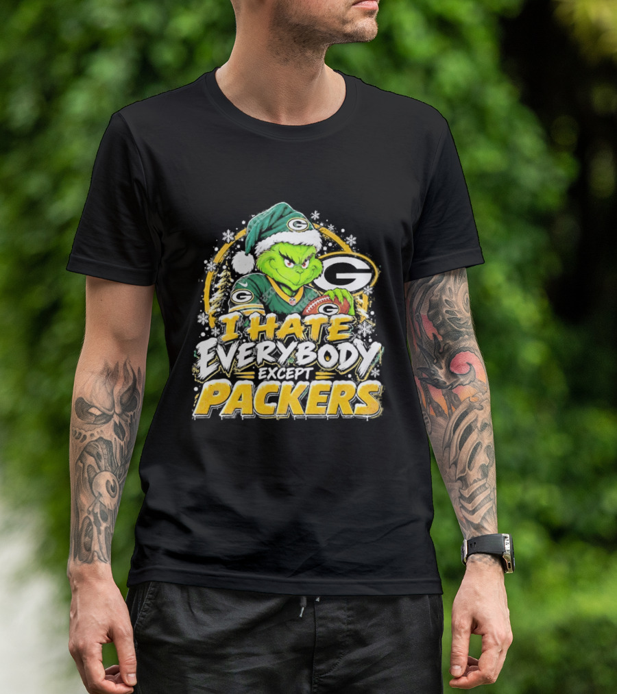 Green Bay Packers Grinch I Hate Everybody Except Packers Fans Christmas Holiday T-Shirt