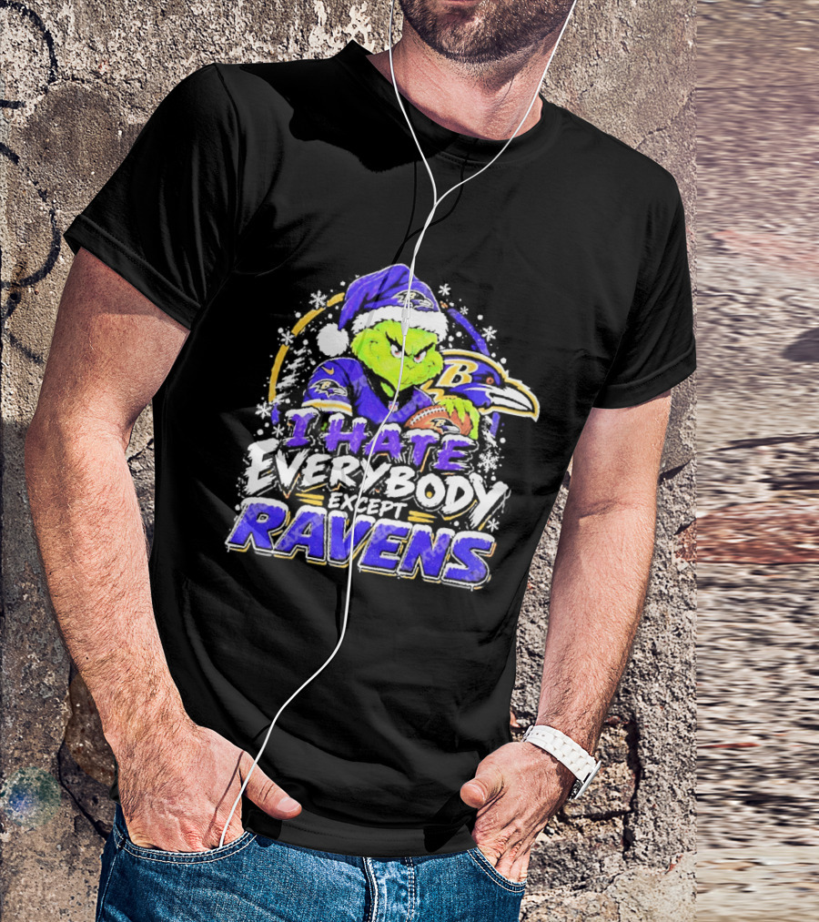 Baltimore Ravens Grinch I Hate Everybody Except Ravens Fans Christmas Holiday T-Shirt