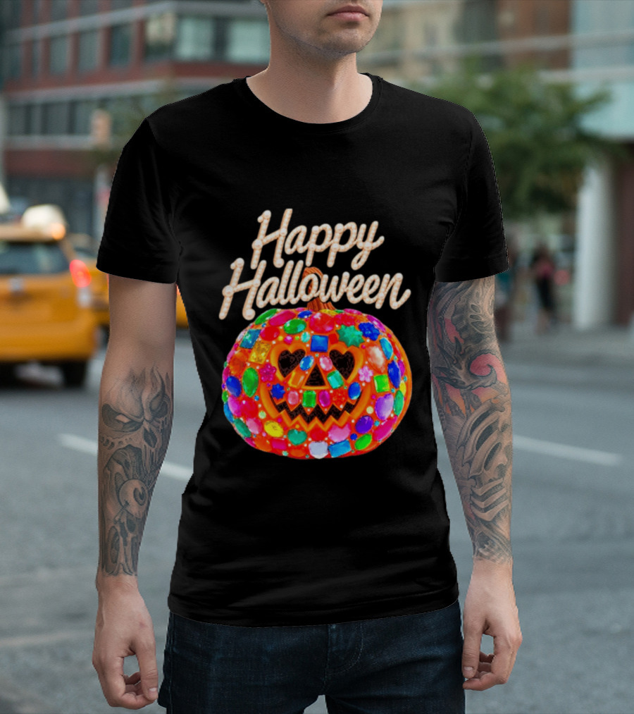 Happy Halloween Colorful Candy Gem Pumpkin Mask T-Shirt