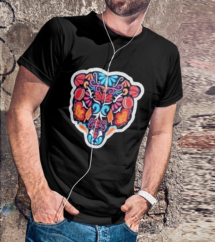 Chicago Bears 2026 Latino Heritage Month Los Bears Vibrant Floral Bear Head T-Shirt