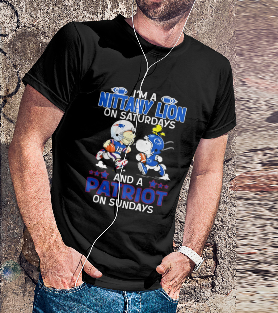 I'm A Nittany Lion On Saturdays And A Patriot On Sundays Football Peanuts Character Collaboration T-Shirt