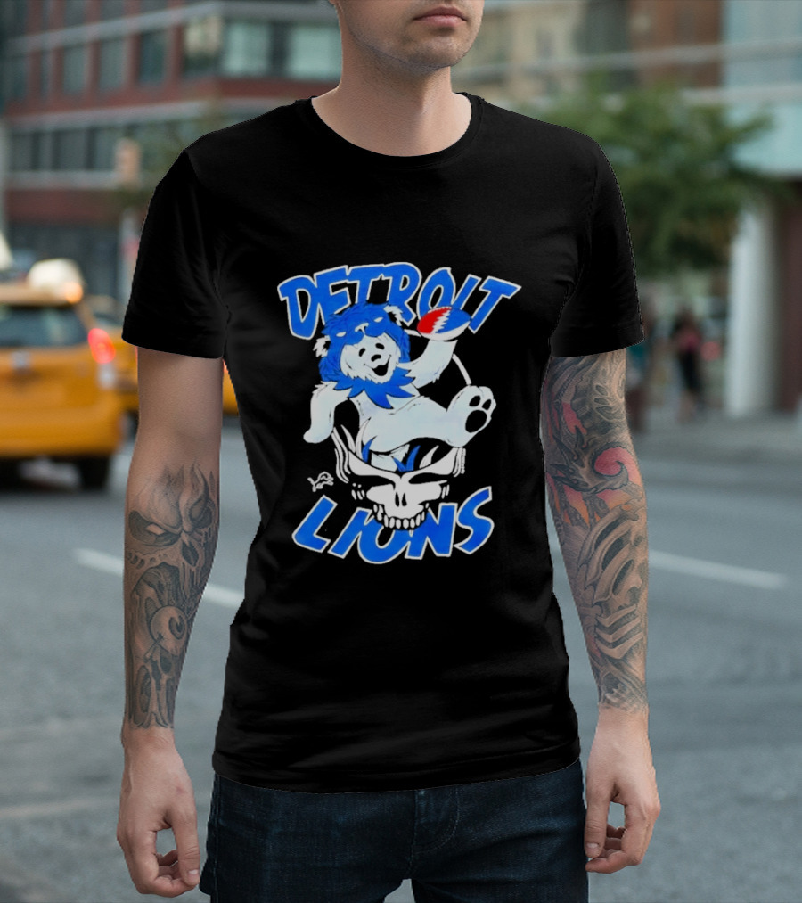 Detroit Lions Grateful Dead Bear With Skull T-Shirt