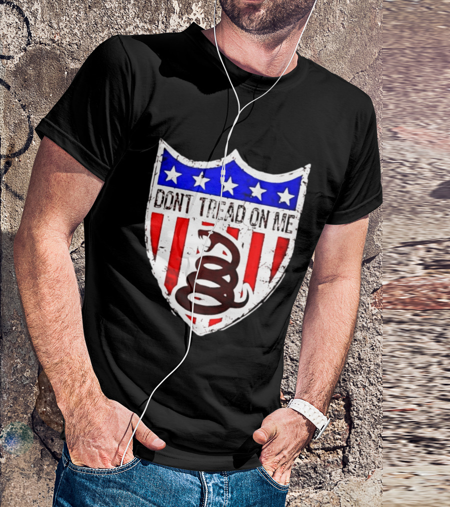 Dont Tread On Me American Flag Shield Gadsden Snake T-Shirt