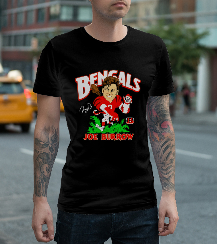 Bengals Joe Burrow Cartoon Signature B Football Player T-Shirt