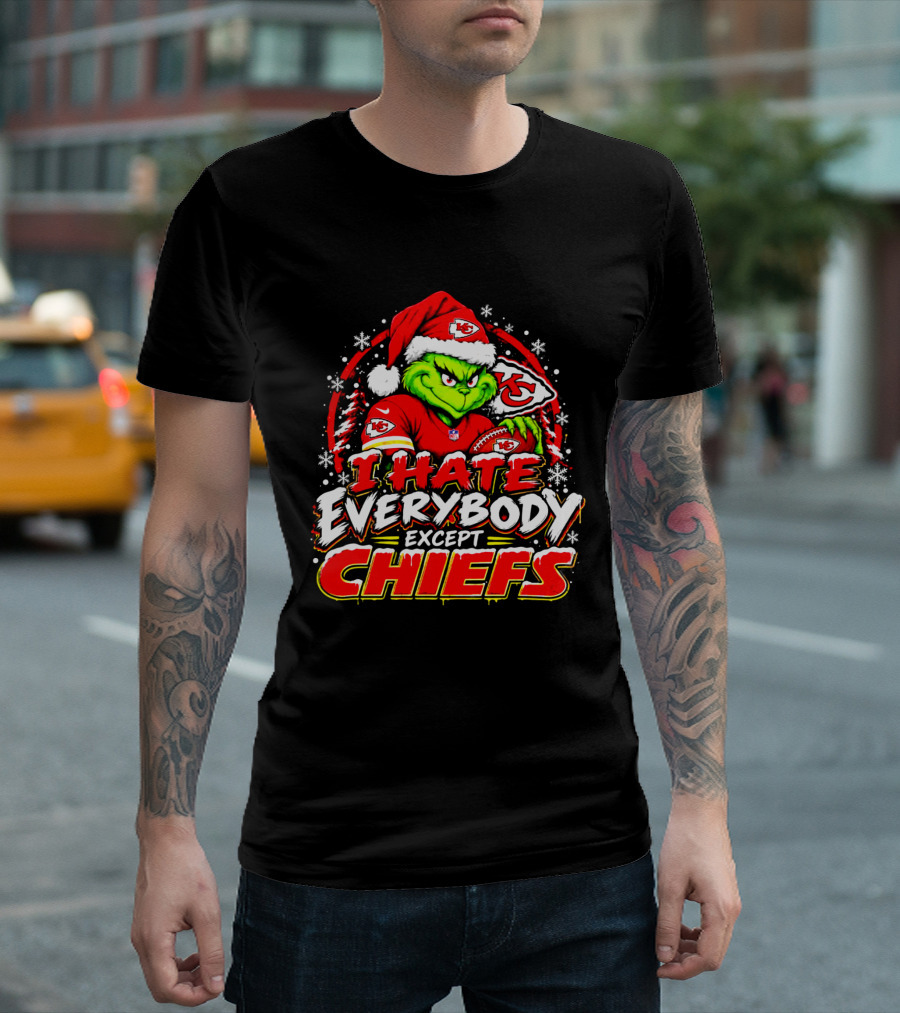 Kansas City Chiefs Grinch I Hate Everybody Except Chiefs Fans Christmas Holiday T-Shirt