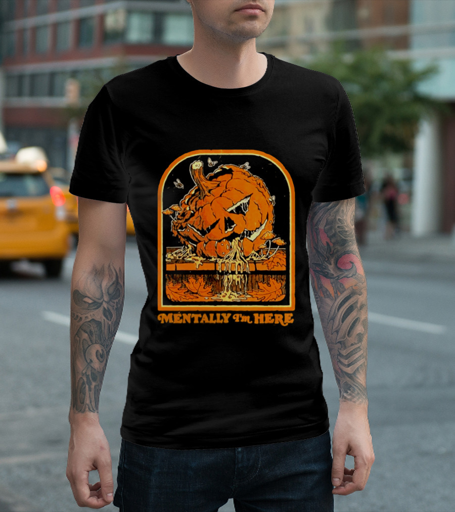 Rotten Pumpkin Halloween Mentally I'm Here Vintage Creepy Jack O' Lantern T-Shirt