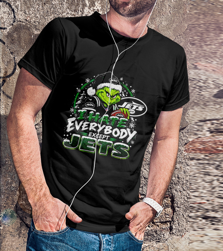 New York Jets Grinch I Hate Everybody Except Jets Fans Christmas Holiday T-Shirt