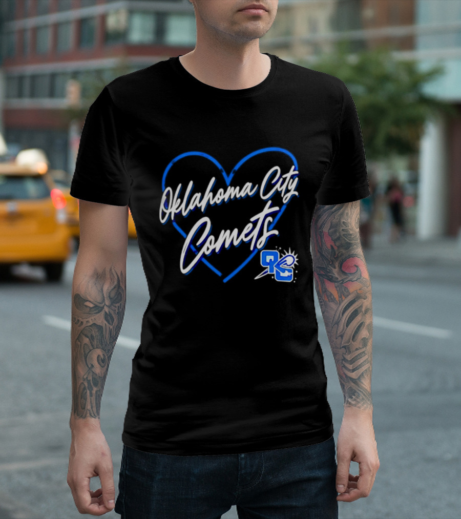 Oklahoma City Comets Heart OKC Blue Themed Team Spirit T-Shirt