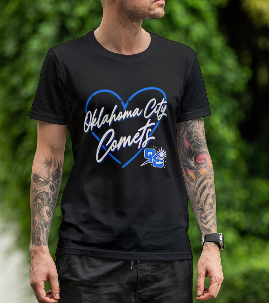 Oklahoma City Comets Heart OKC Blue Themed Team Spirit T-Shirt