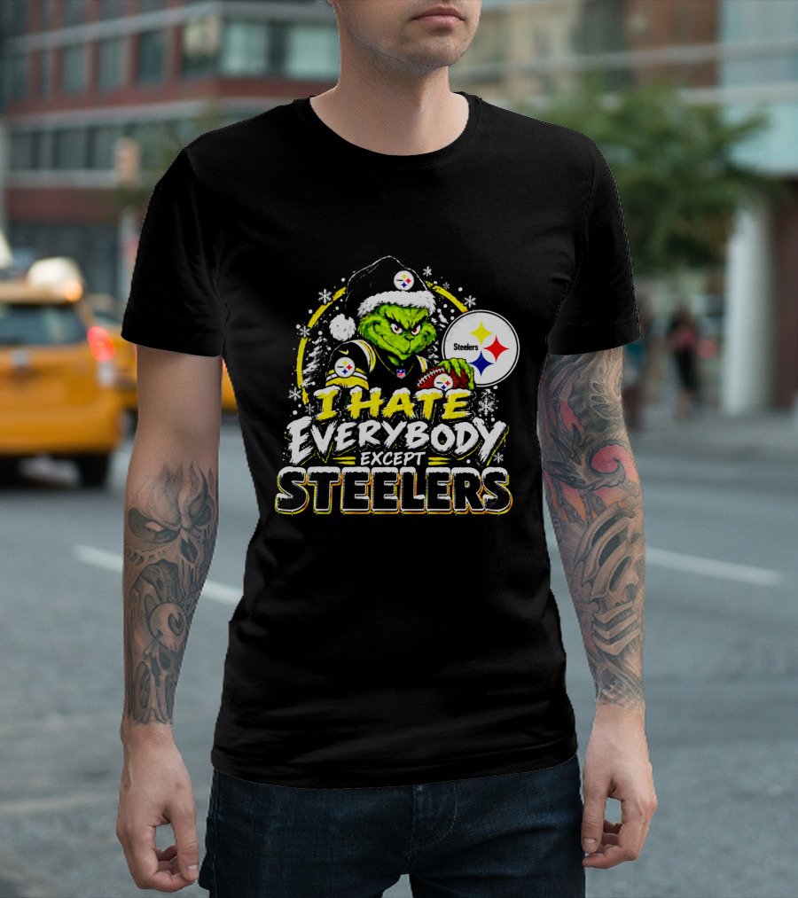 Pittsburgh Steelers Grinch I Hate Everybody Except Steelers Fans Christmas Holiday T-Shirt