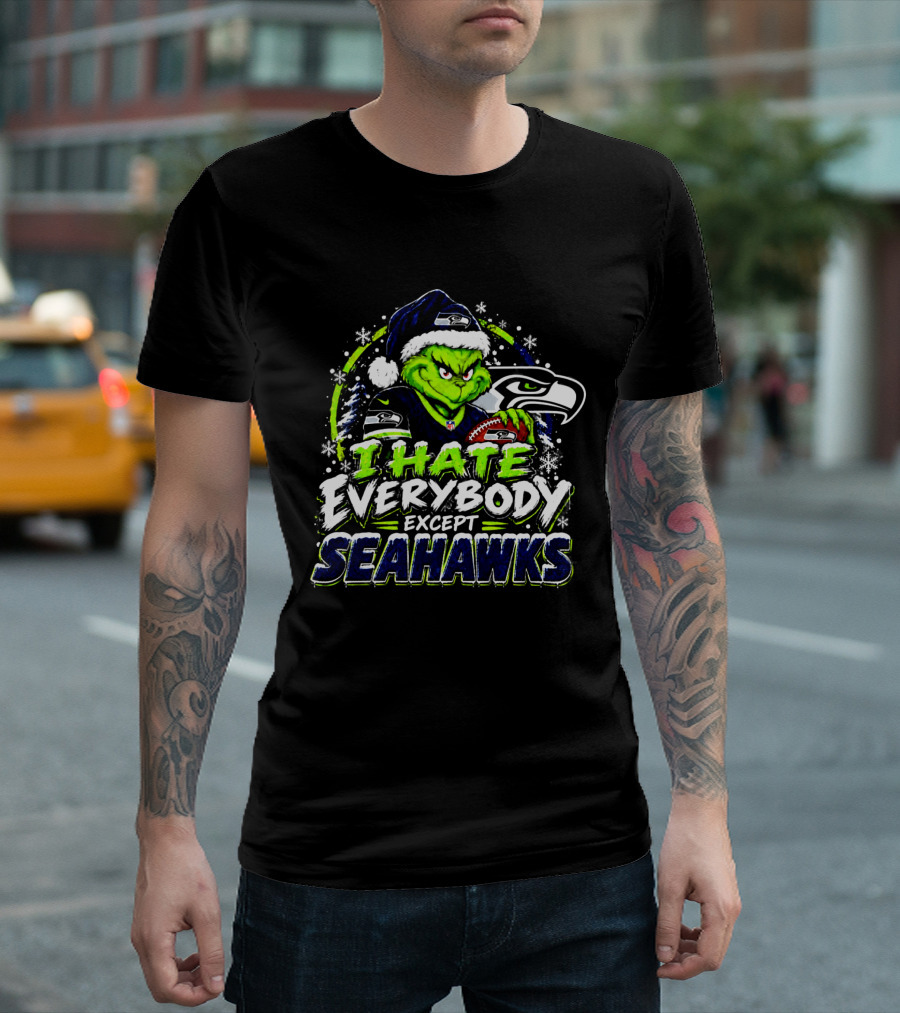 Seattle Seahawks Grinch I Hate Everybody Except Seahawks Holiday T-Shirt