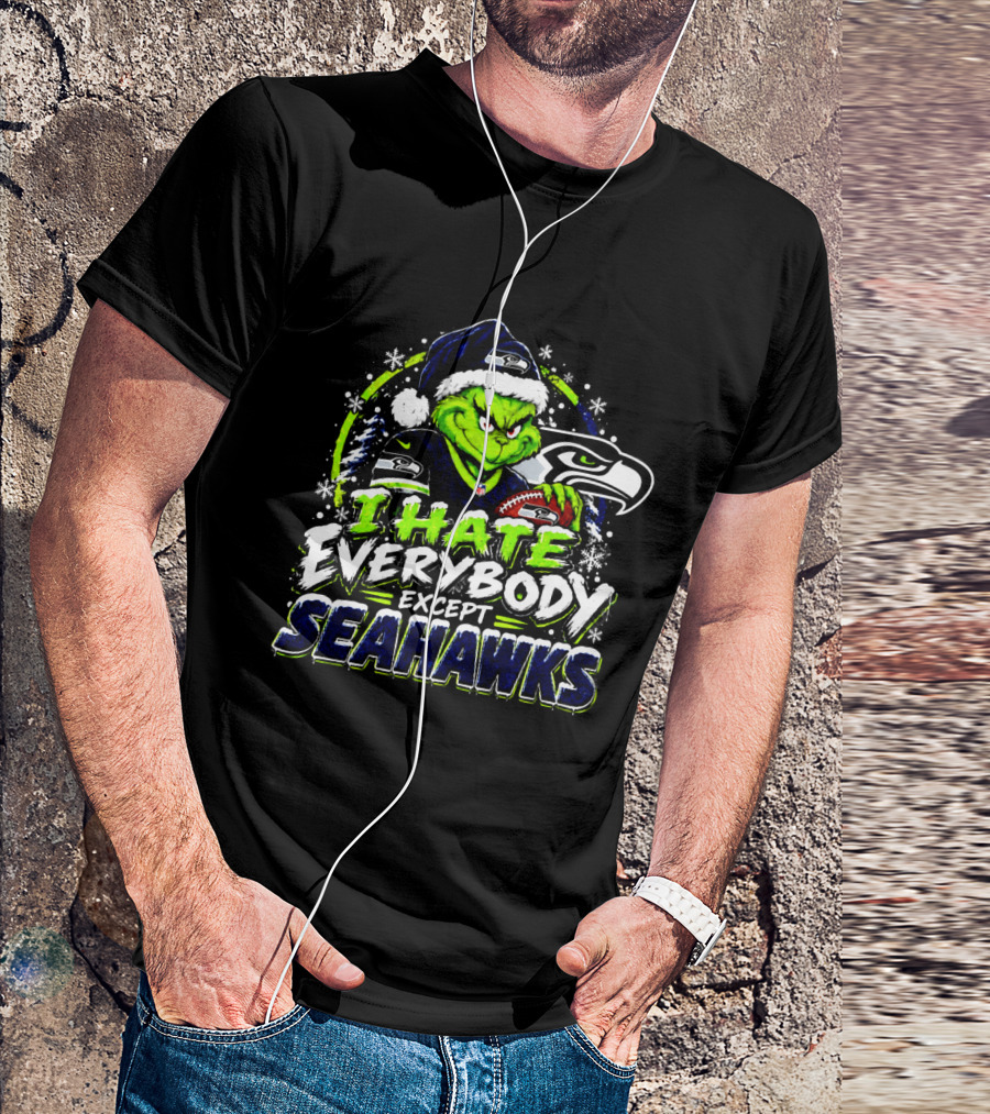 Seattle Seahawks Grinch I Hate Everybody Except Seahawks Holiday T-Shirt