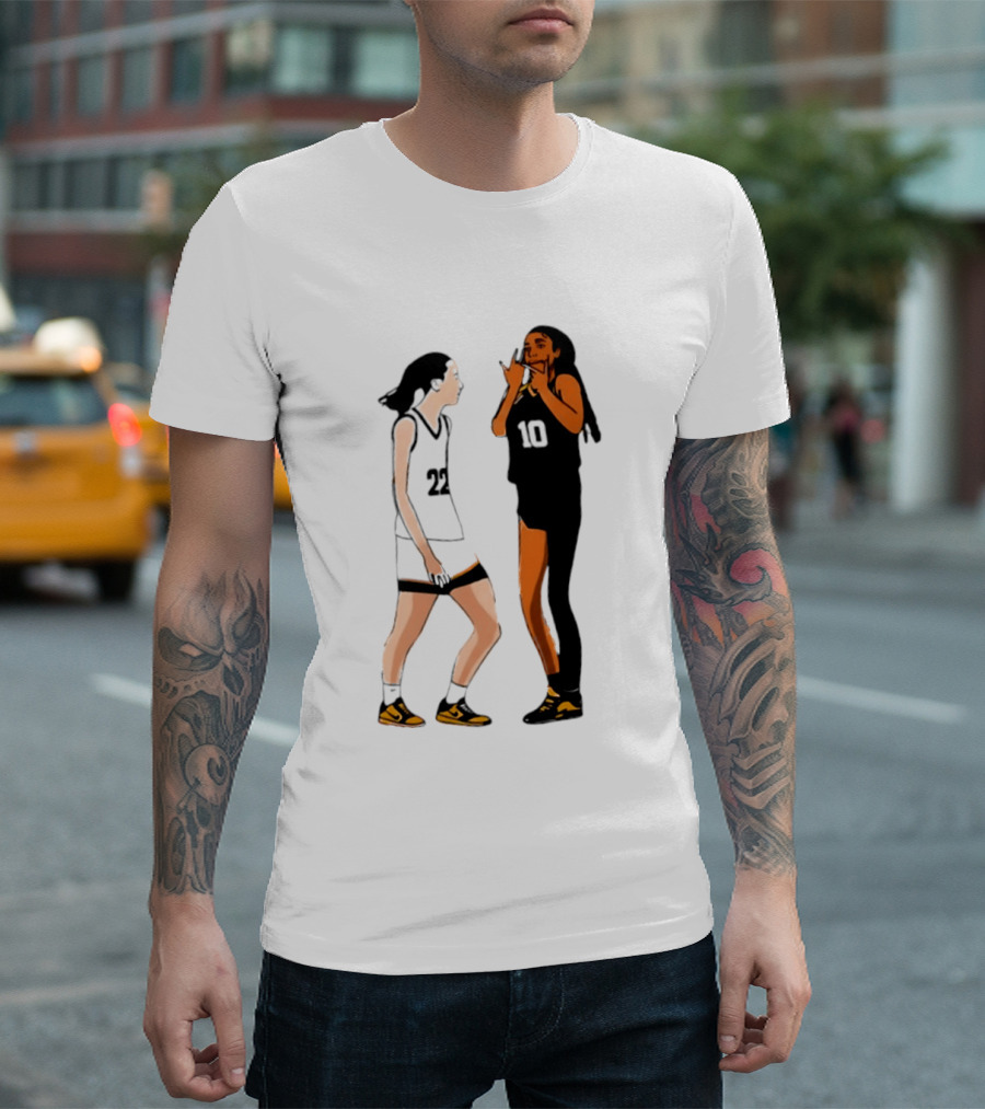 Caitlin Clark Angel Reese Iowa Hawkeyes LSU Tigers Basketball Rivalry Caricatures T-Shirt