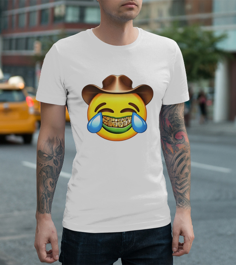 Emoji Green Guy Cowboy Tears Of Joy Zeppel Teeth Grills T-Shirt