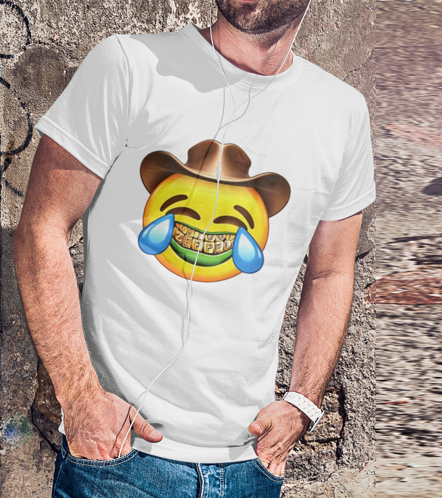 Emoji Green Guy Cowboy Tears Of Joy Zeppel Teeth Grills T-Shirt