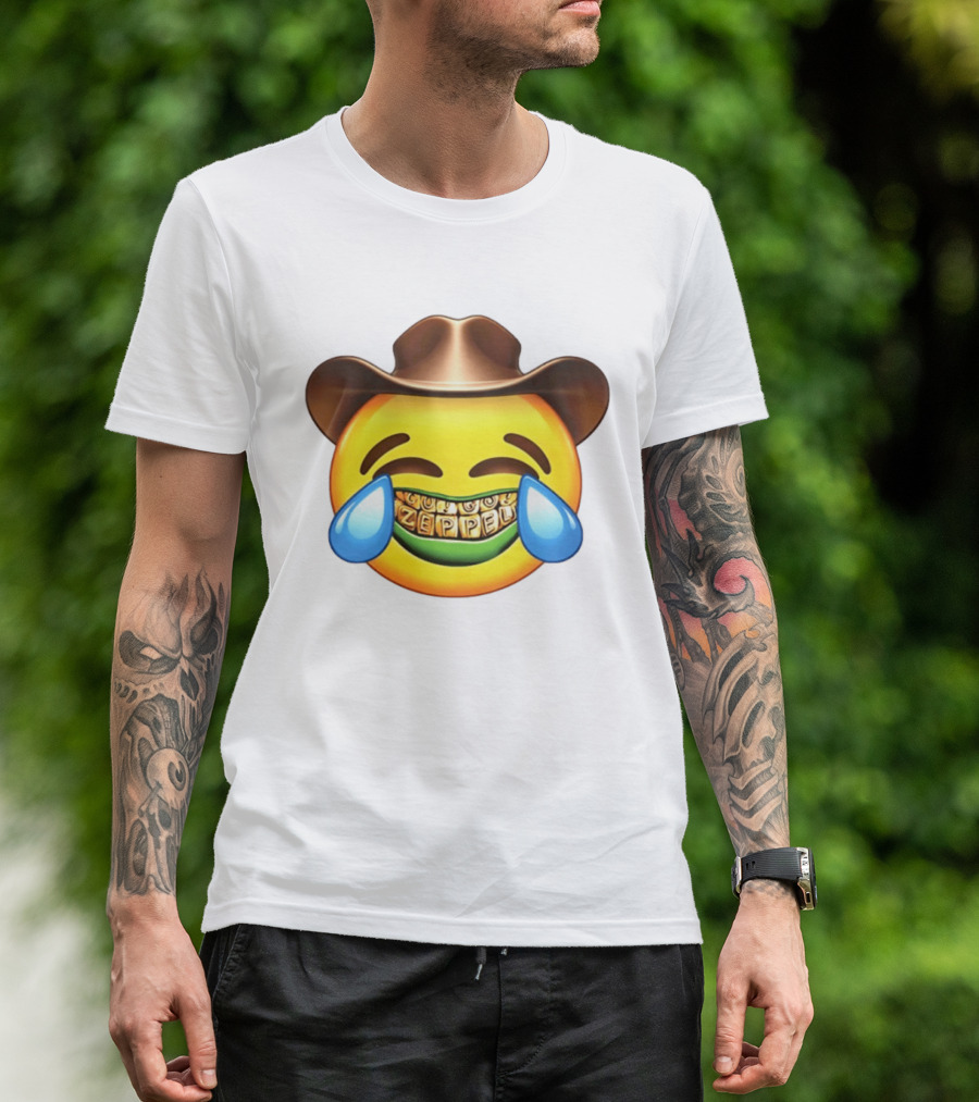 Emoji Green Guy Cowboy Tears Of Joy Zeppel Teeth Grills T-Shirt