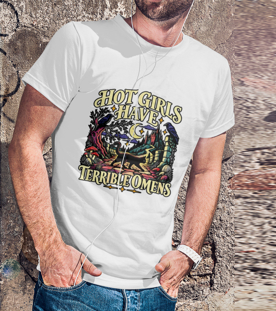 Hot Girls Have Terrible Omens Gothic Cat Halloween Scene T-Shirt