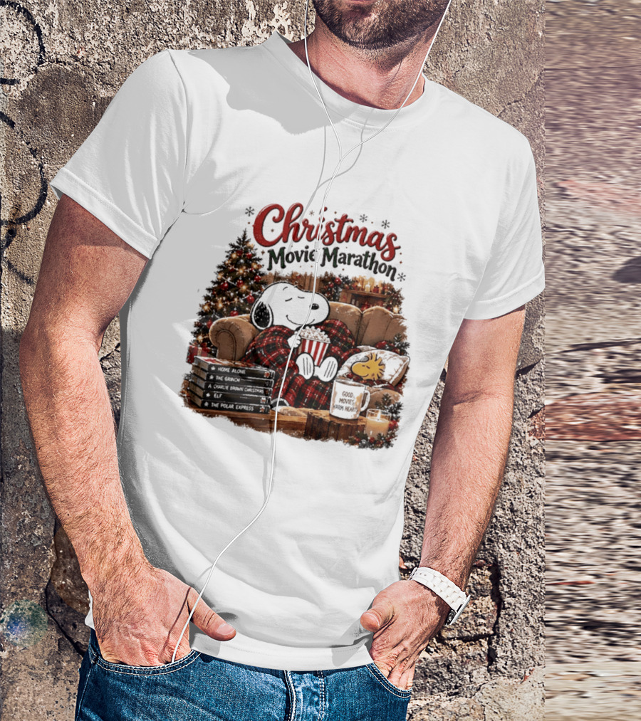 Christmas Movie Marathon Snoopy Popcorn Pajamas T-Shirt
