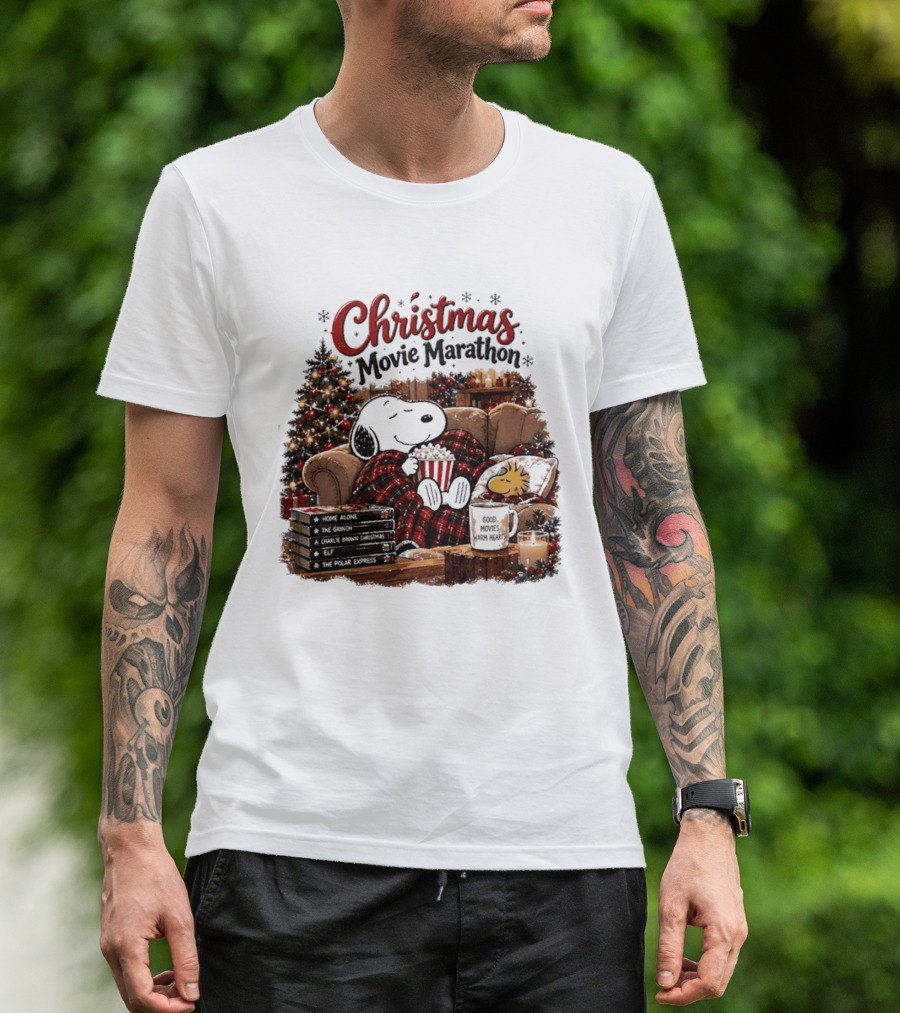 Christmas Movie Marathon Snoopy Popcorn Pajamas T-Shirt