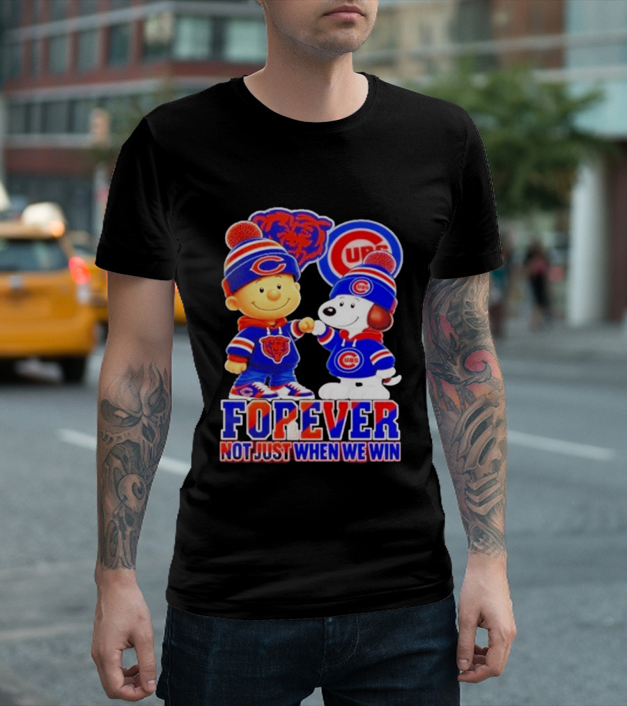 Charlie Brown Snoopy Fist Bump Chicago Bears Cubs Forever Not Just When We Win Football T-Shirt