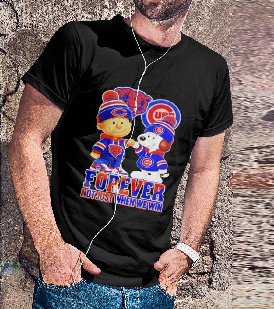 Charlie Brown Snoopy Fist Bump Chicago Bears Cubs Forever Not Just When We Win Football T-Shirt