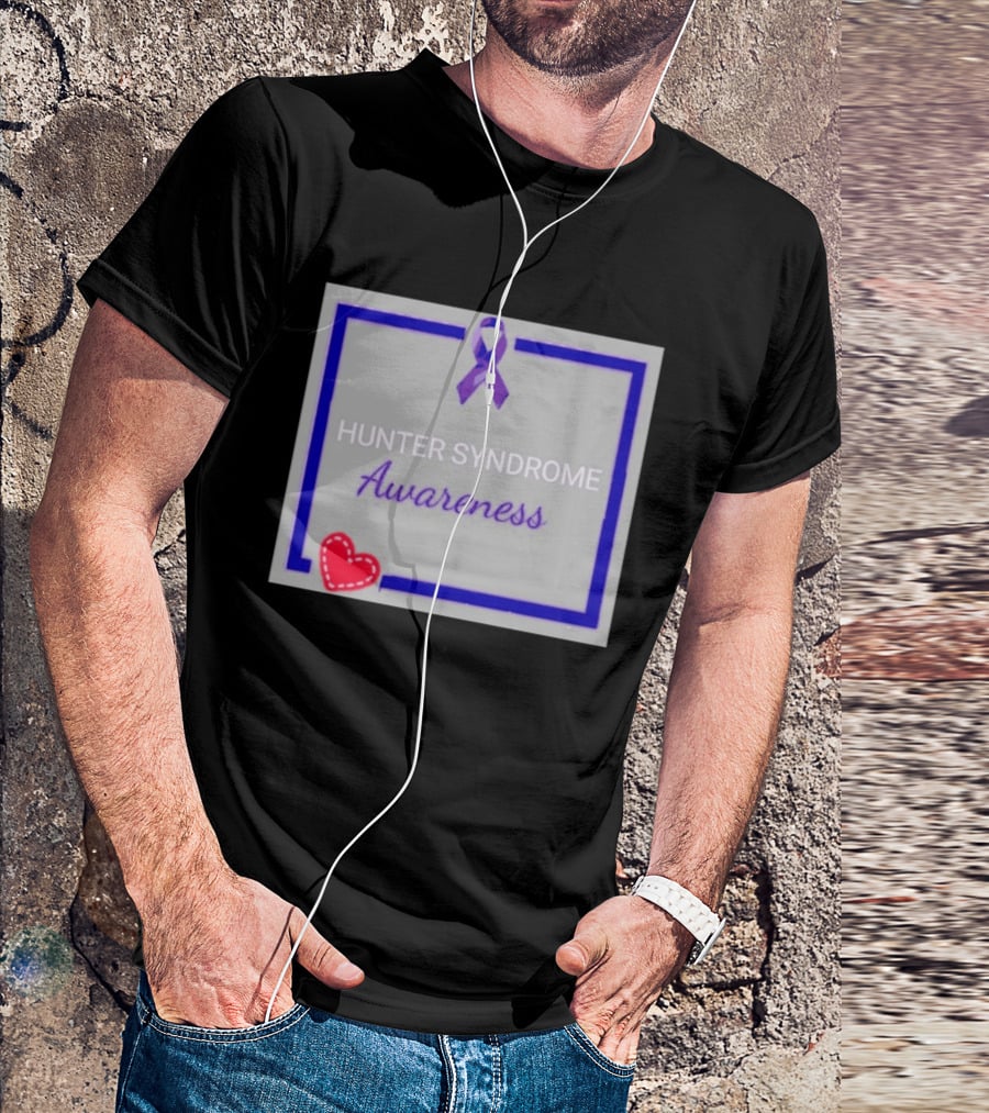 Hunter Syndrome Awareness Purple Ribbon And Heart Symbolization T-Shirt