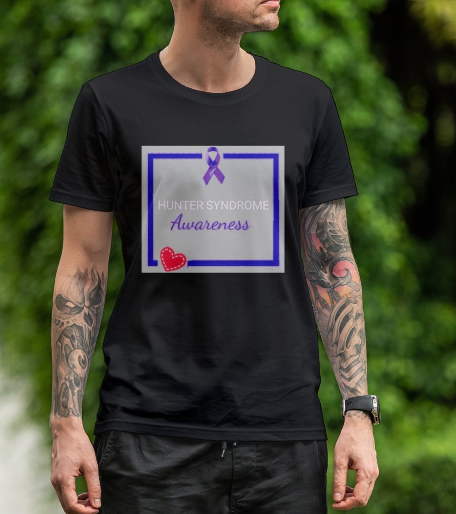 Hunter Syndrome Awareness Purple Ribbon And Heart Symbolization T-Shirt
