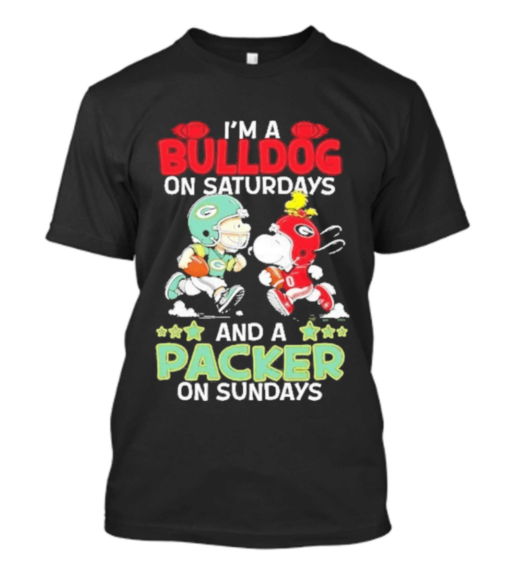 I'm A Bulldog On Saturdays And A Packer On Sundays Football Peanuts T-Shirt