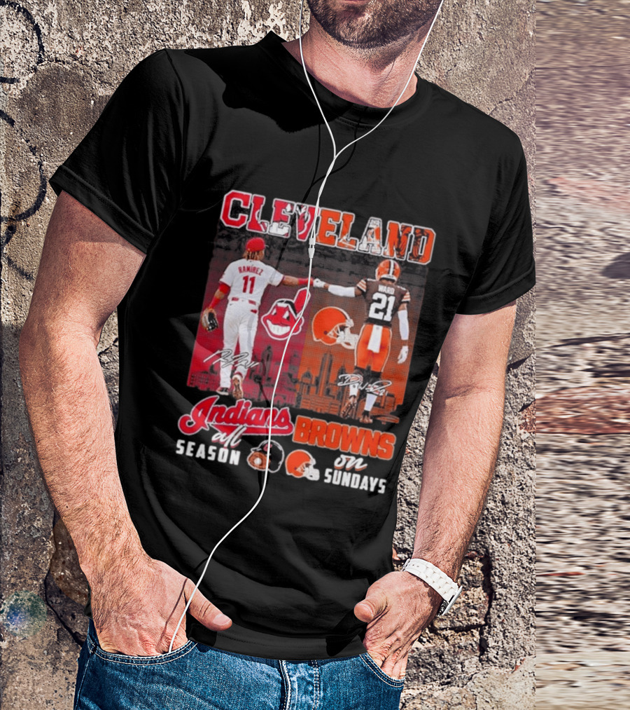 Cleveland José Ramírez Fist Bump Denzel Ward Indians All Season Browns On Sundays City Skyline T-Shirt