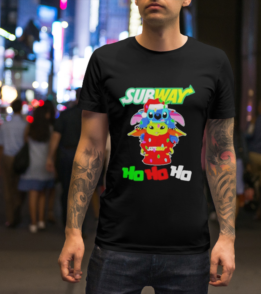 Subway Baby Yoda Stitch Christmas 2026 Ho Ho Ho T-Shirt