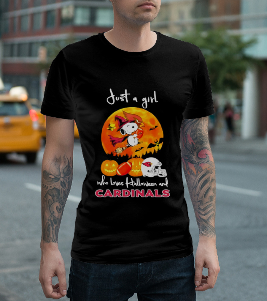 Just A Girl Who Loves Halloween And Cardinals Snoopy Woodstock Pumpkin 2026 T-Shirt