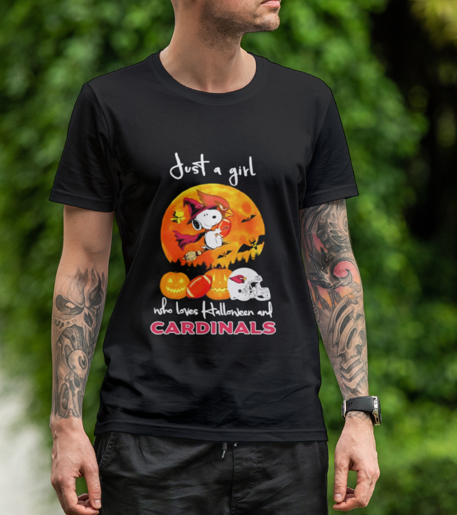 Just A Girl Who Loves Halloween And Cardinals Snoopy Woodstock Pumpkin 2026 T-Shirt