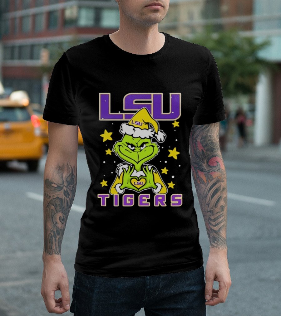 LSU Tigers Grinch Love Hands Christmas 2026 Football Holiday T-Shirt