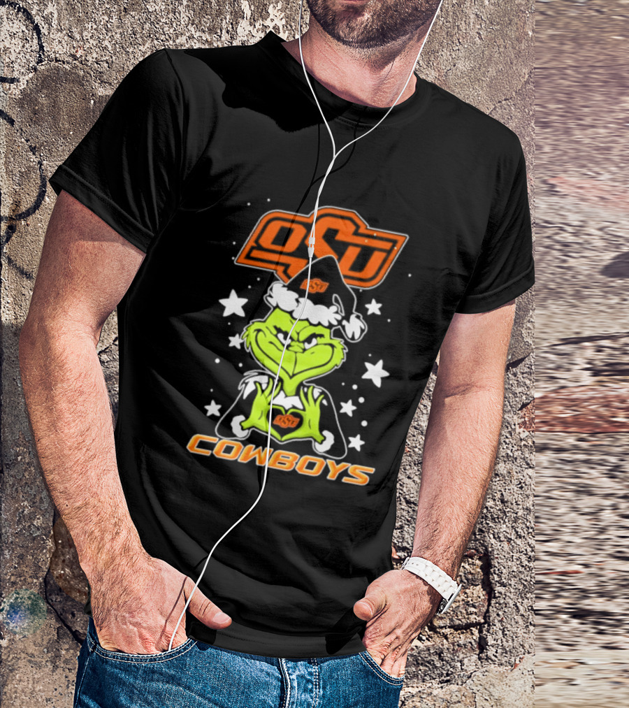 Oklahoma State Cowboys Grinch Love Hands Christmas Football 2026 T-Shirt
