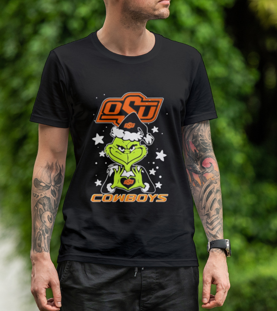 Oklahoma State Cowboys Grinch Love Hands Christmas Football 2026 T-Shirt