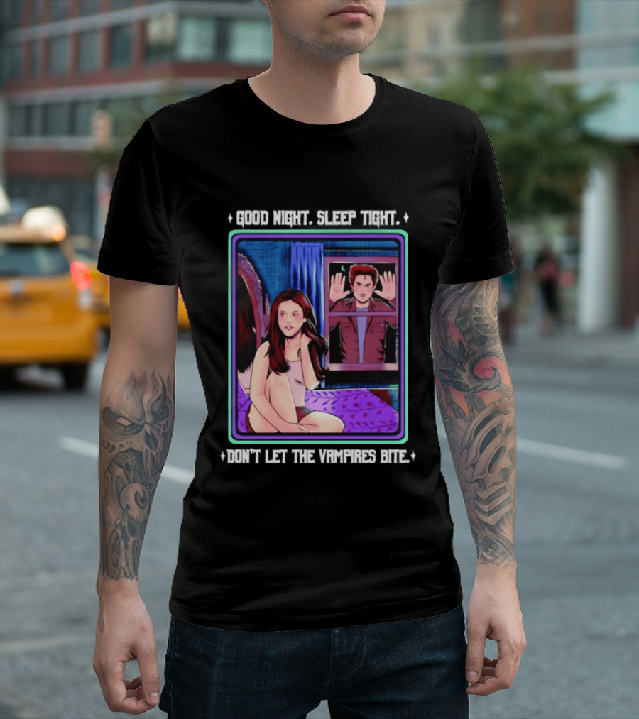 Good Night Sleep Tight Don't Let The Vampires Bite Twilight Bedroom Scene T-Shirt
