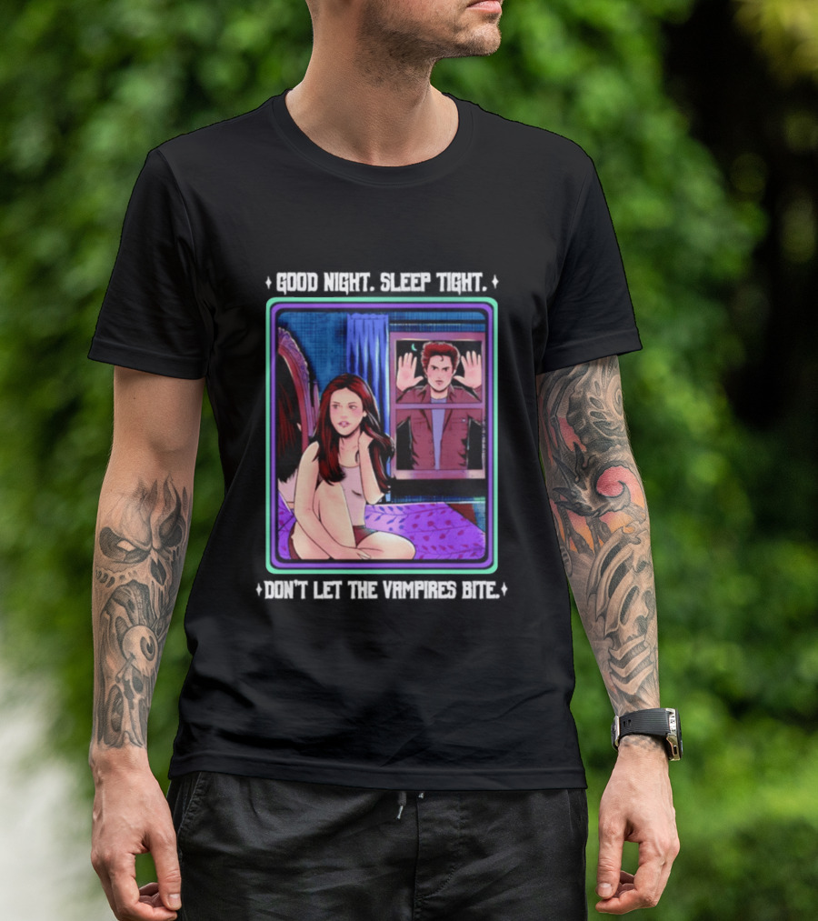 Good Night Sleep Tight Don't Let The Vampires Bite Twilight Bedroom Scene T-Shirt