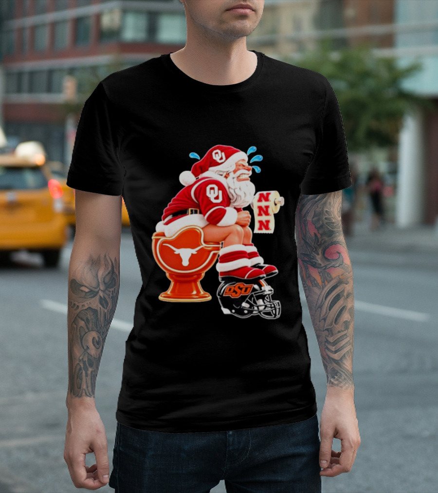 OU Oklahoma Sooners Santa Claus Toilet Texas Longhorns OSU Cowboys Football Meme T-Shirt
