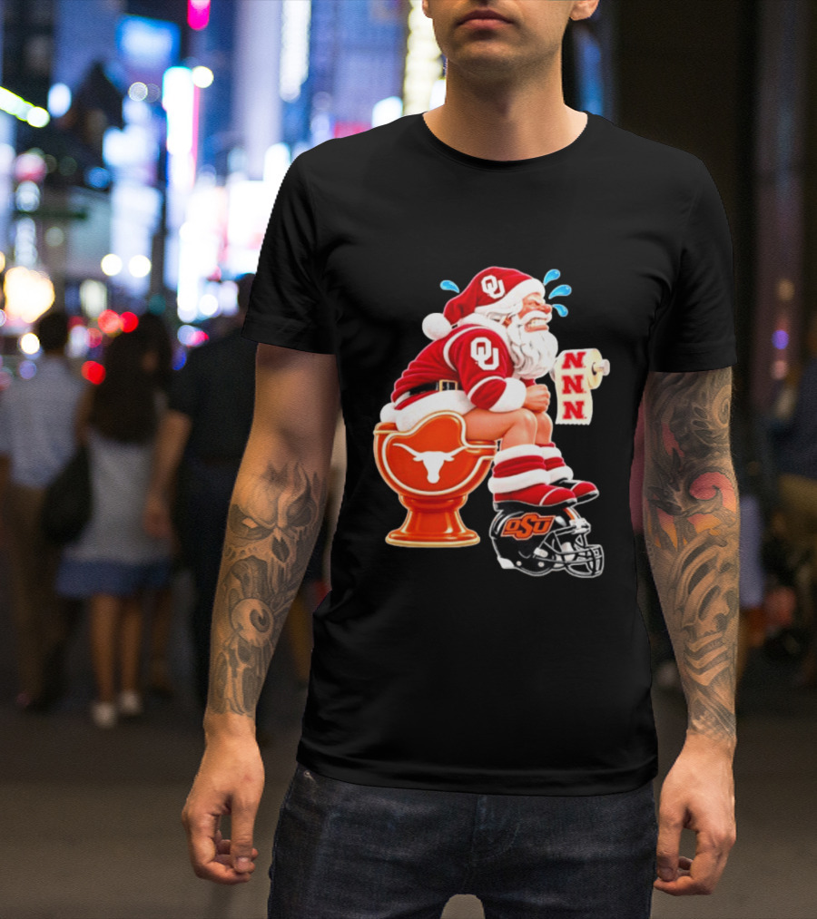 OU Oklahoma Sooners Santa Claus Toilet Texas Longhorns OSU Cowboys Football Meme T-Shirt
