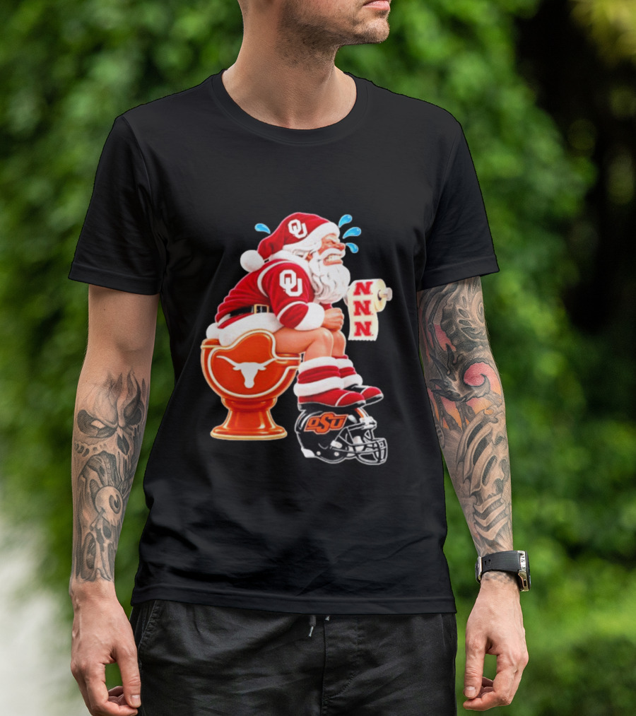 OU Oklahoma Sooners Santa Claus Toilet Texas Longhorns OSU Cowboys Football Meme T-Shirt