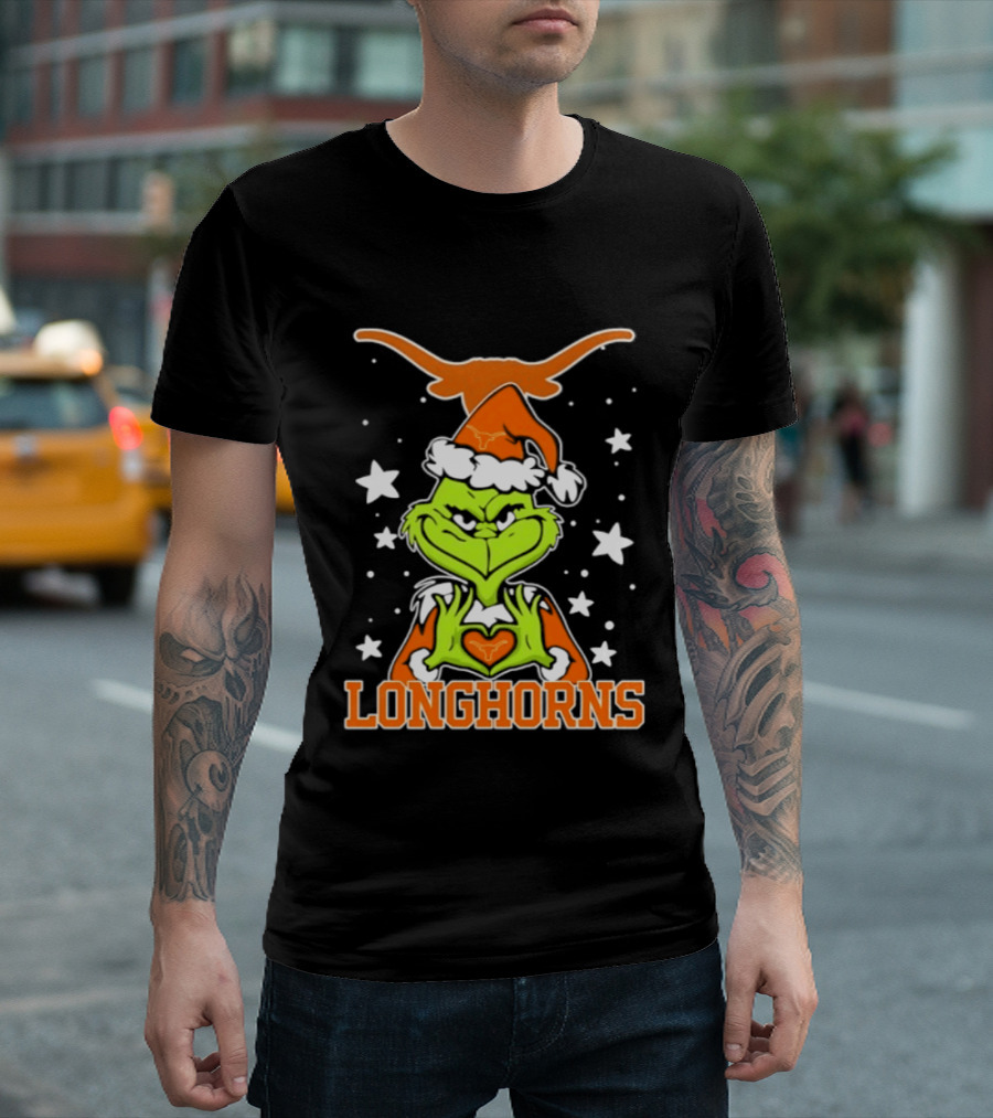 Texas Longhorns Grinch Christmas Love Hands Football 2026 T-Shirt