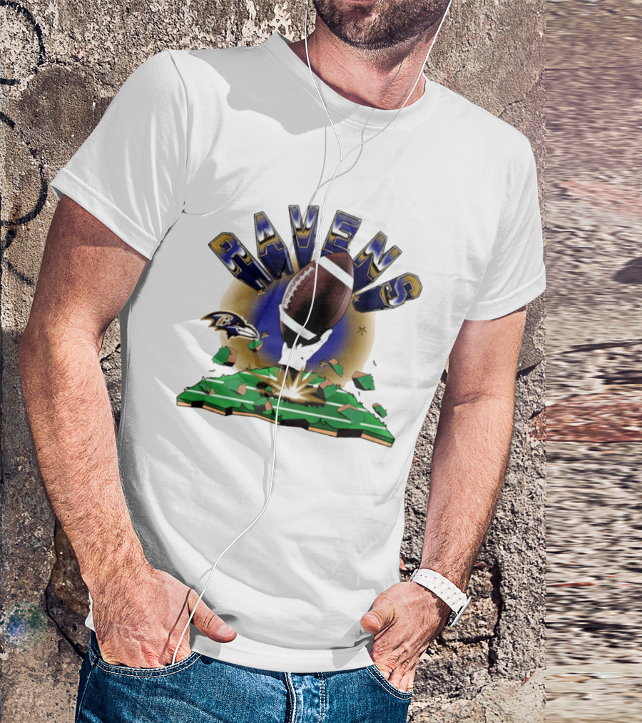 Ravens 2026 Explode Clubhouse Logo With Football And Hand Iconic Team T-Shirt