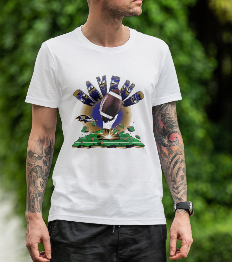 Ravens 2026 Explode Clubhouse Logo With Football And Hand Iconic Team T-Shirt