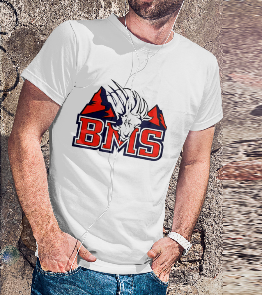 BMS Mountain Ram College Sports Iconic Red And Navy Blue T-Shirt