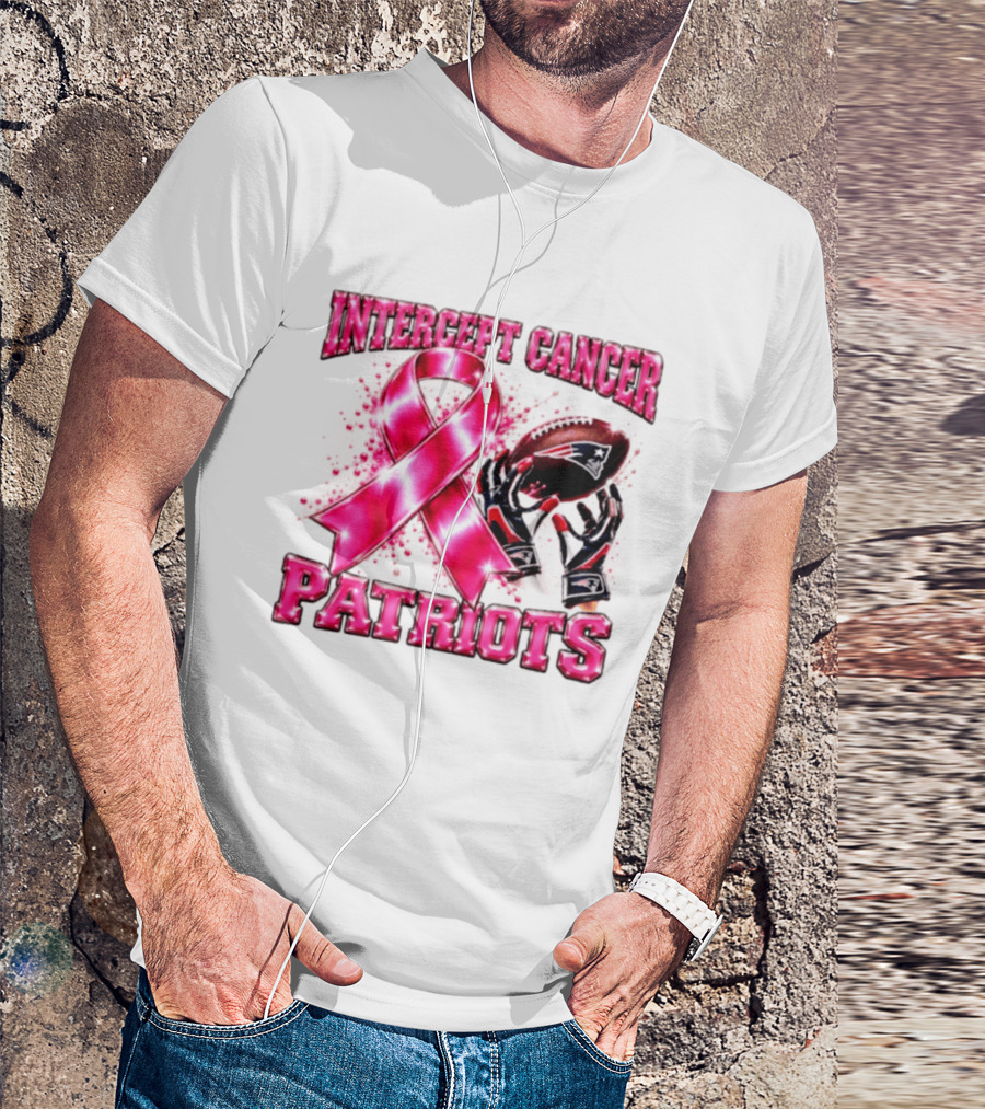 Intercept Cancer New England Patriots 2026 Football Gloves Pink Ribbon Awareness T-Shirt
