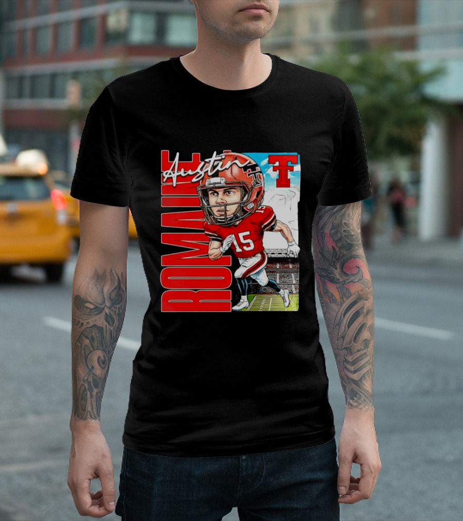Austin Romaine Texas Tech Red Raiders Football NCAA Stadium Caricature T-Shirt