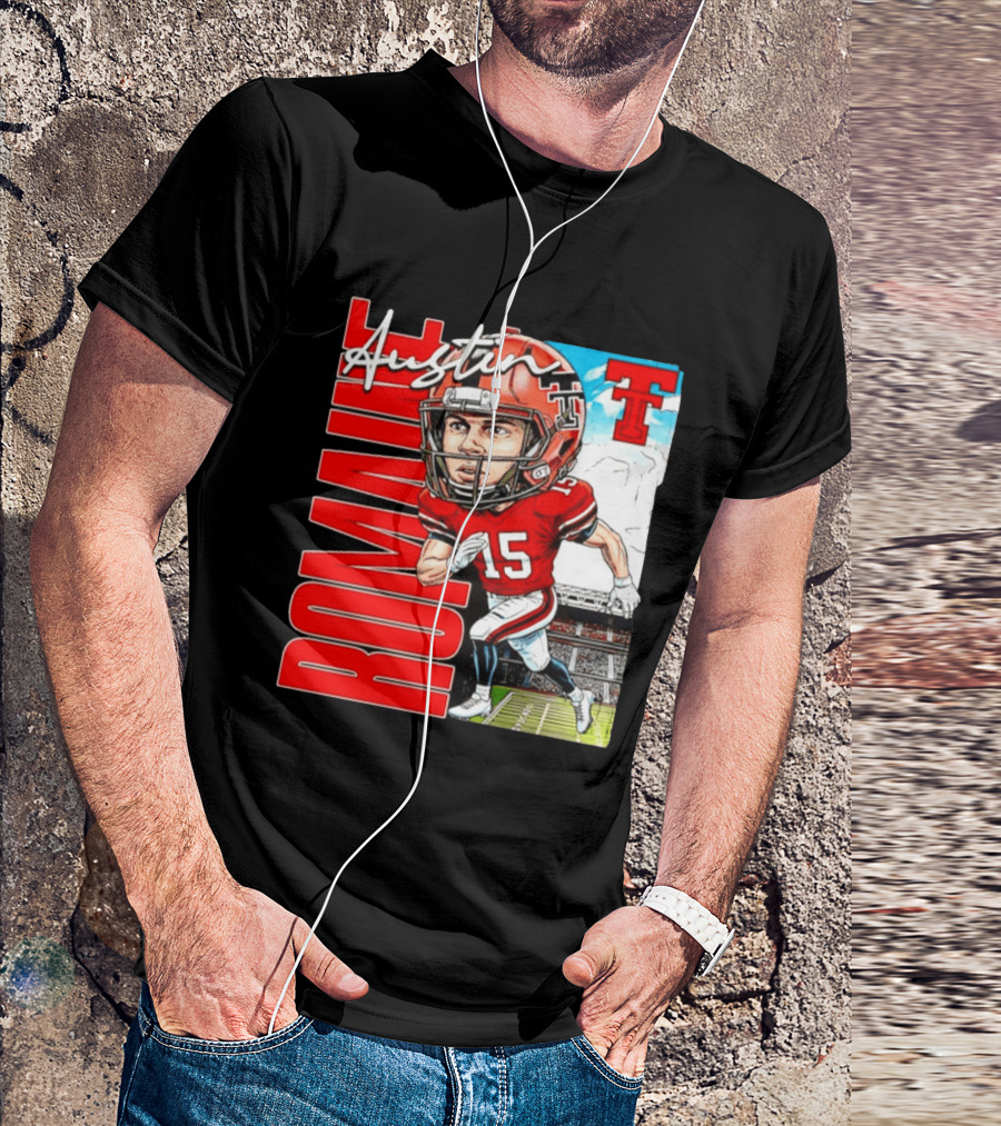 Austin Romaine Texas Tech Red Raiders Football NCAA Stadium Caricature T-Shirt