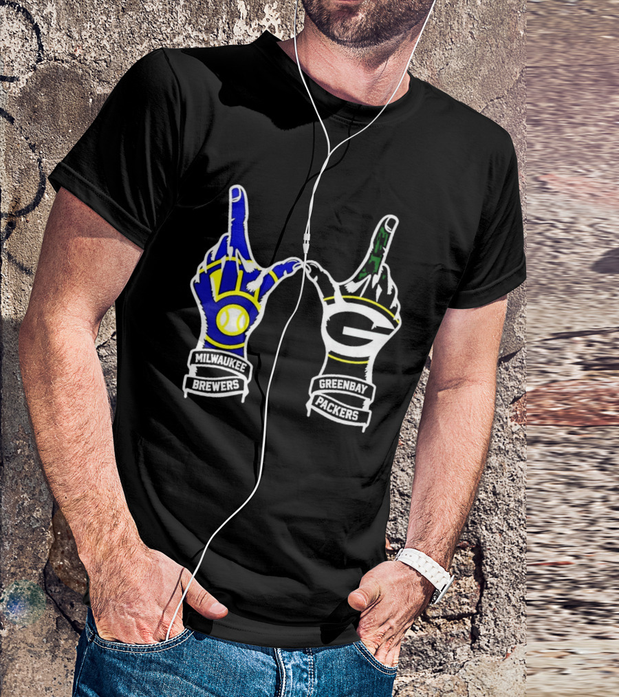 Milwaukee Brewers And Green Bay Packers Hand Gesture Wisconsin Sports Pride T-Shirt