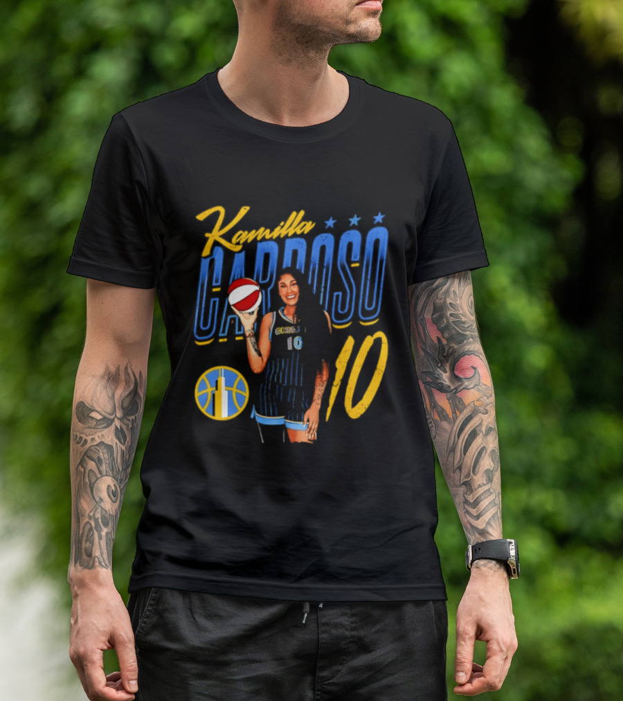 Kamilla Cardoso Chicago Sky 10 WNBA Player With Basketball T-Shirt